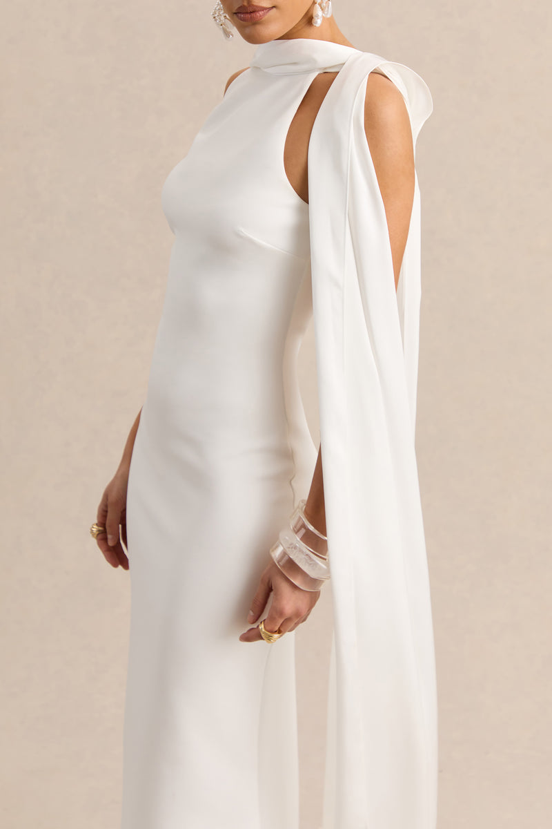 Vionette | White High-Neck Maxi Dress With Scarf Vionette | White High-Neck Maxi Dress With Scarf