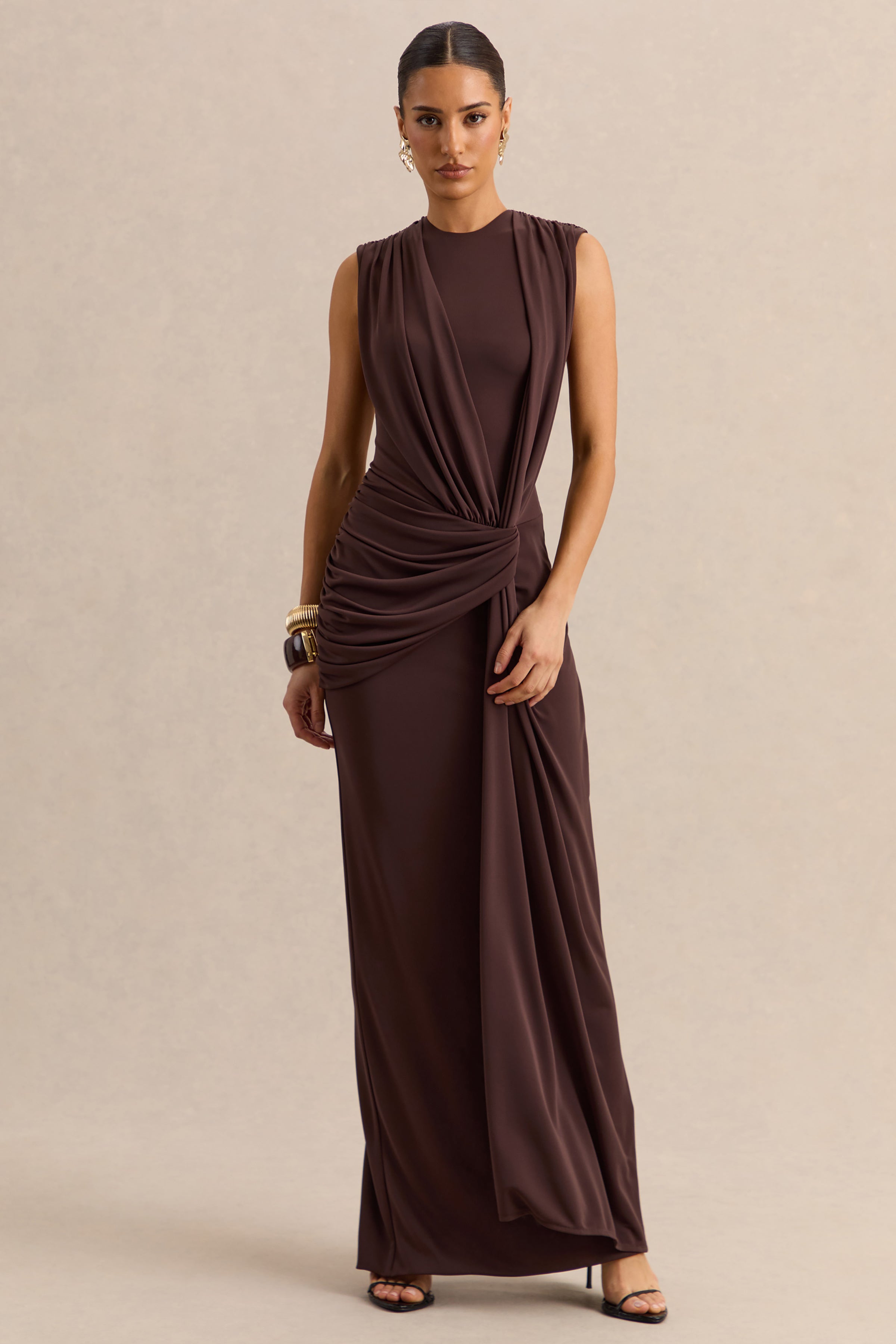 brown occasion dress Blythia Style:With Slit Hips 36 (92 cm) gift-wrappable Evlineaange Dark Navy Stretch