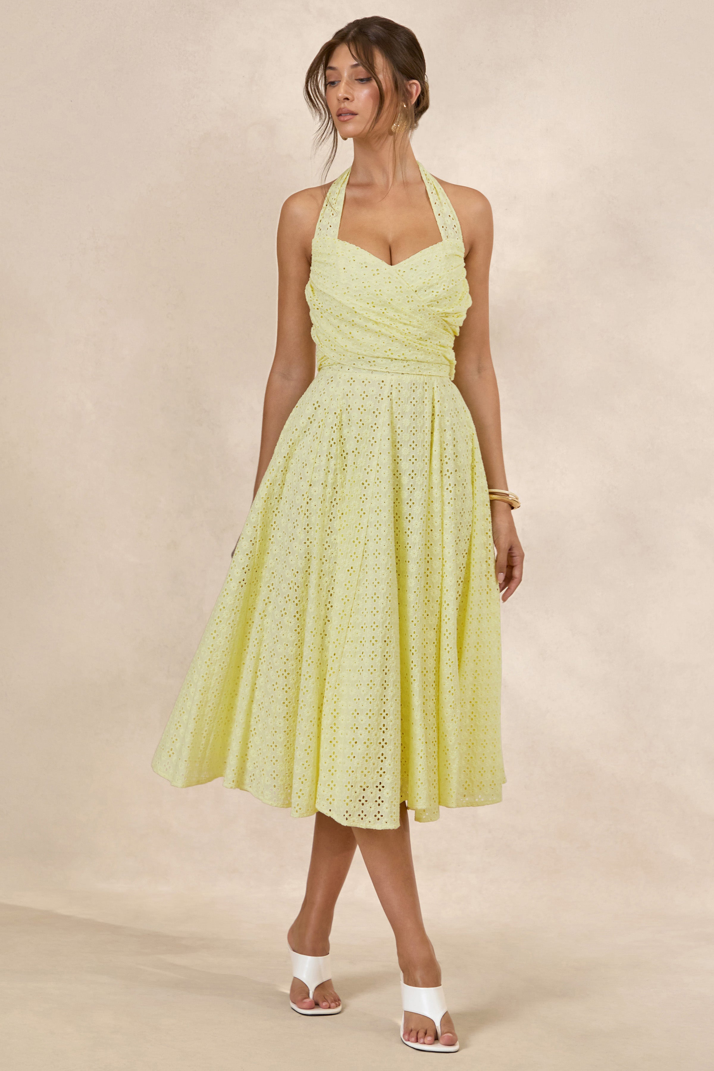 for love & lemons halter basque-waist midi dress Naz luxe line Winter Dresses | Women's Broderie fabrication A Color:Natural/Tan