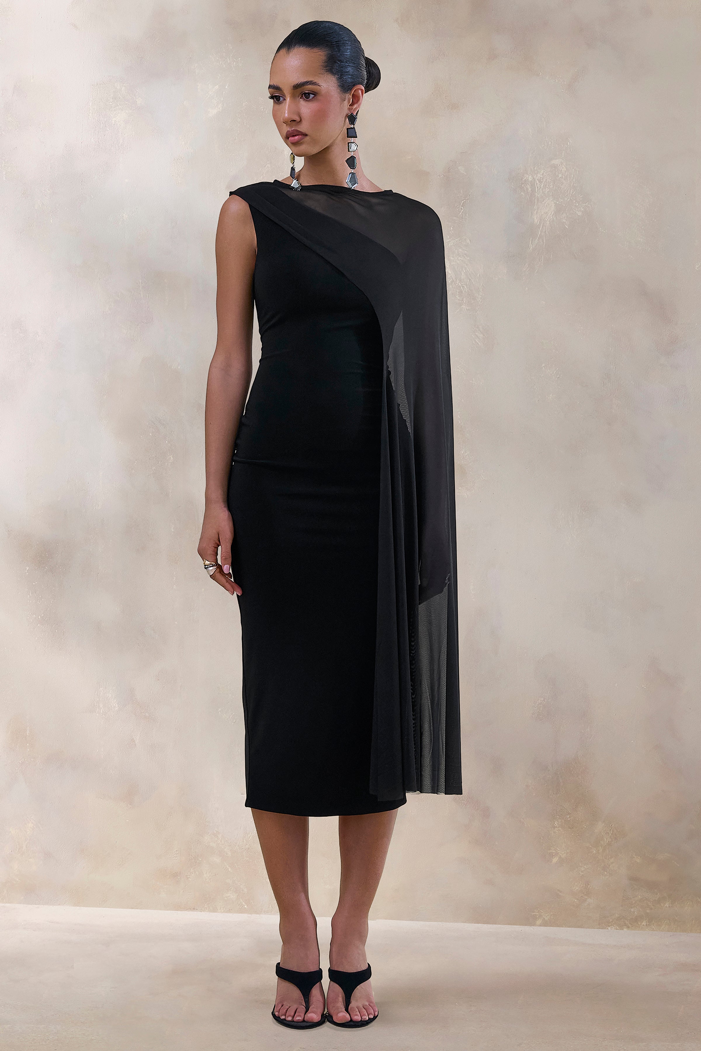 black midi dress mesh Caloria Size:Custom (0-12 US, 32-44 EU) Navy Blue Quinceañera Dress A Mesh Inset Long Maternity 2025