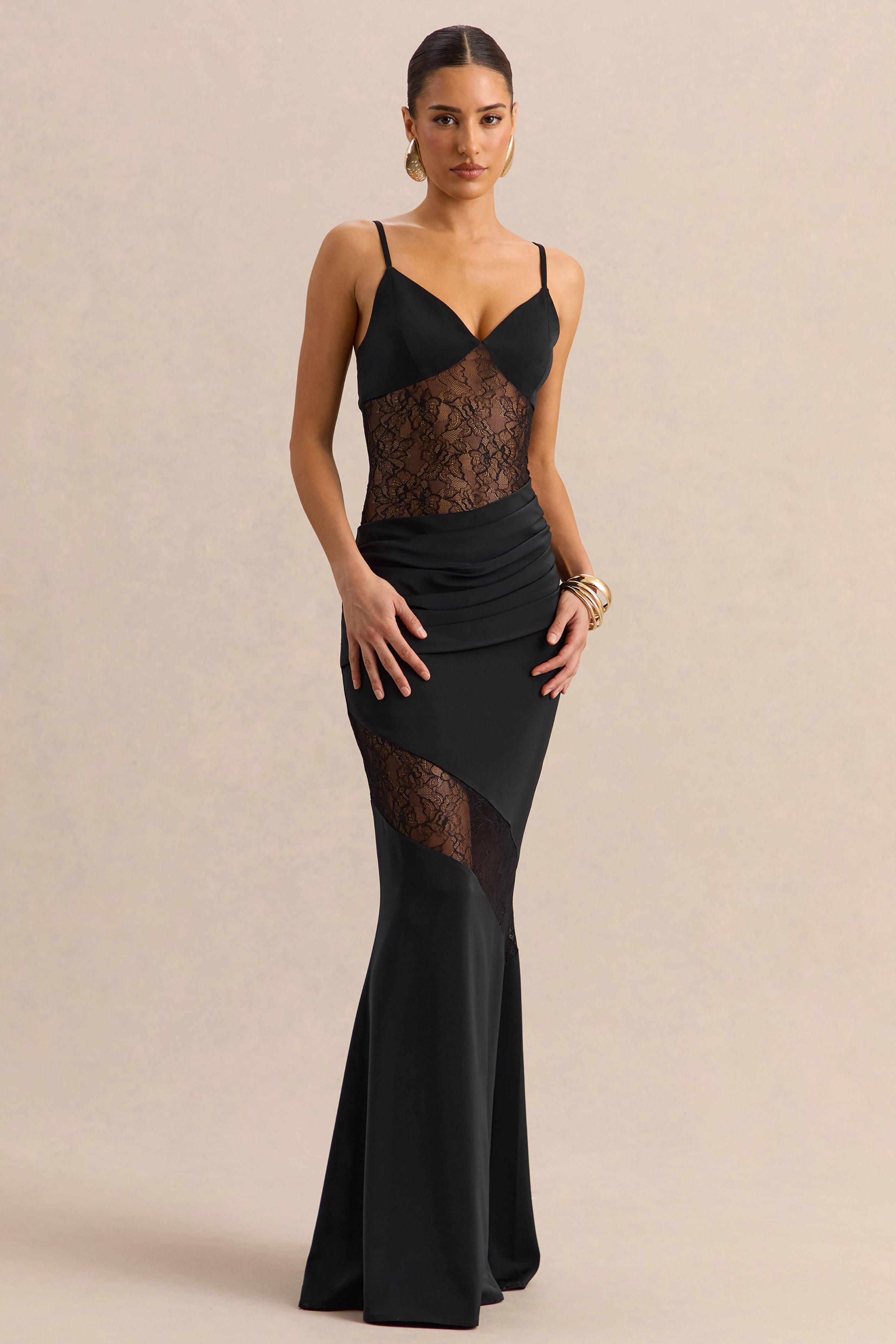 black lace cut out maxi dress Chantella Lace Cut Out Maxi Dress | Black | Womens