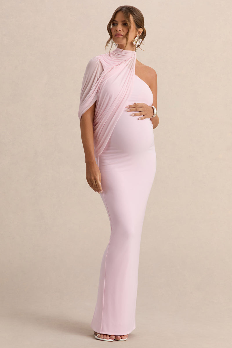 Merella Light Pink High Neck Maternity Maxi Dress With Cape Sleeve – Club L  London