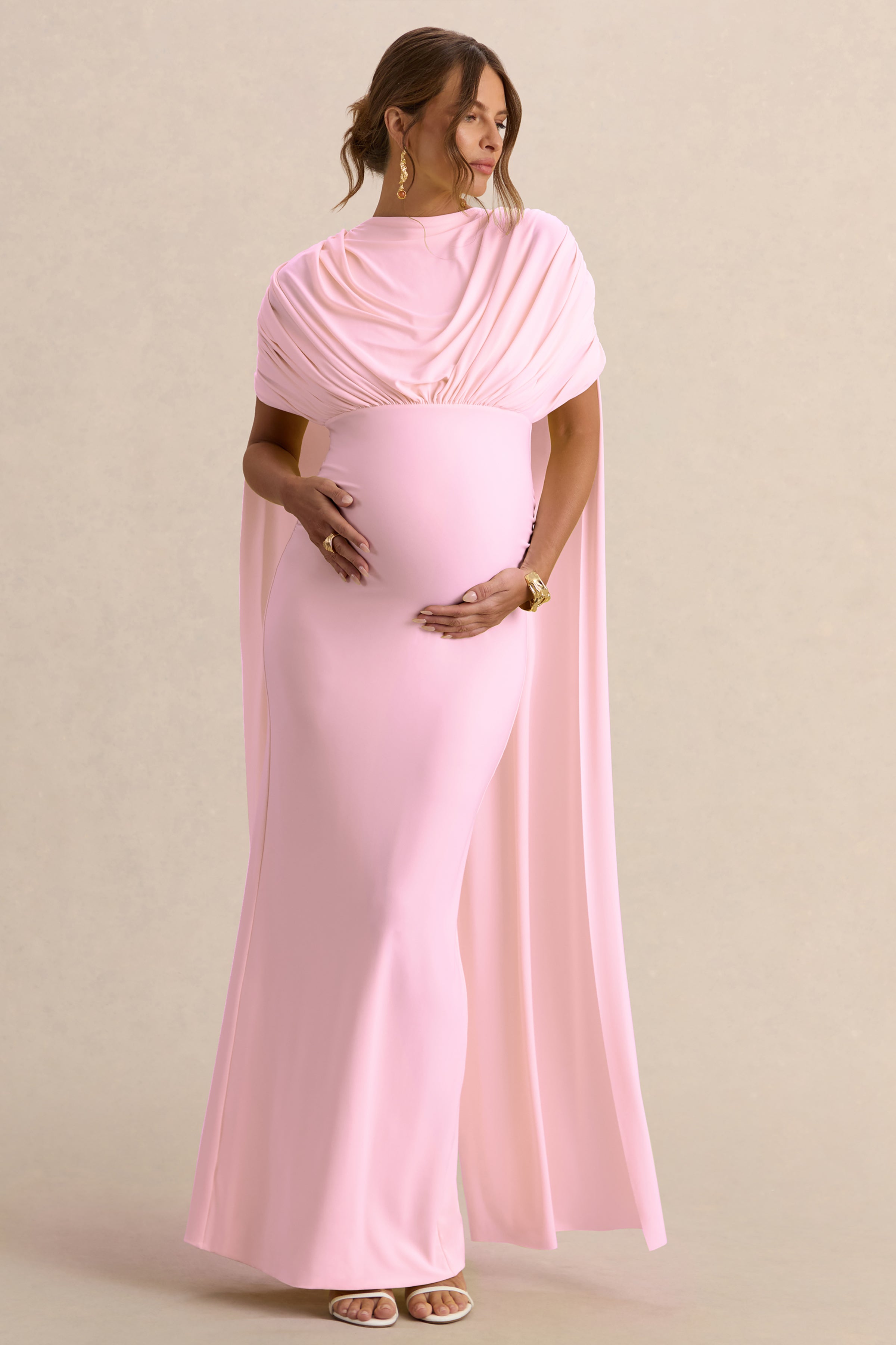 maternity pink long dress Luxury Pink Maternity Gown, Pregnant guest, Baby shower  Chic Bump Club