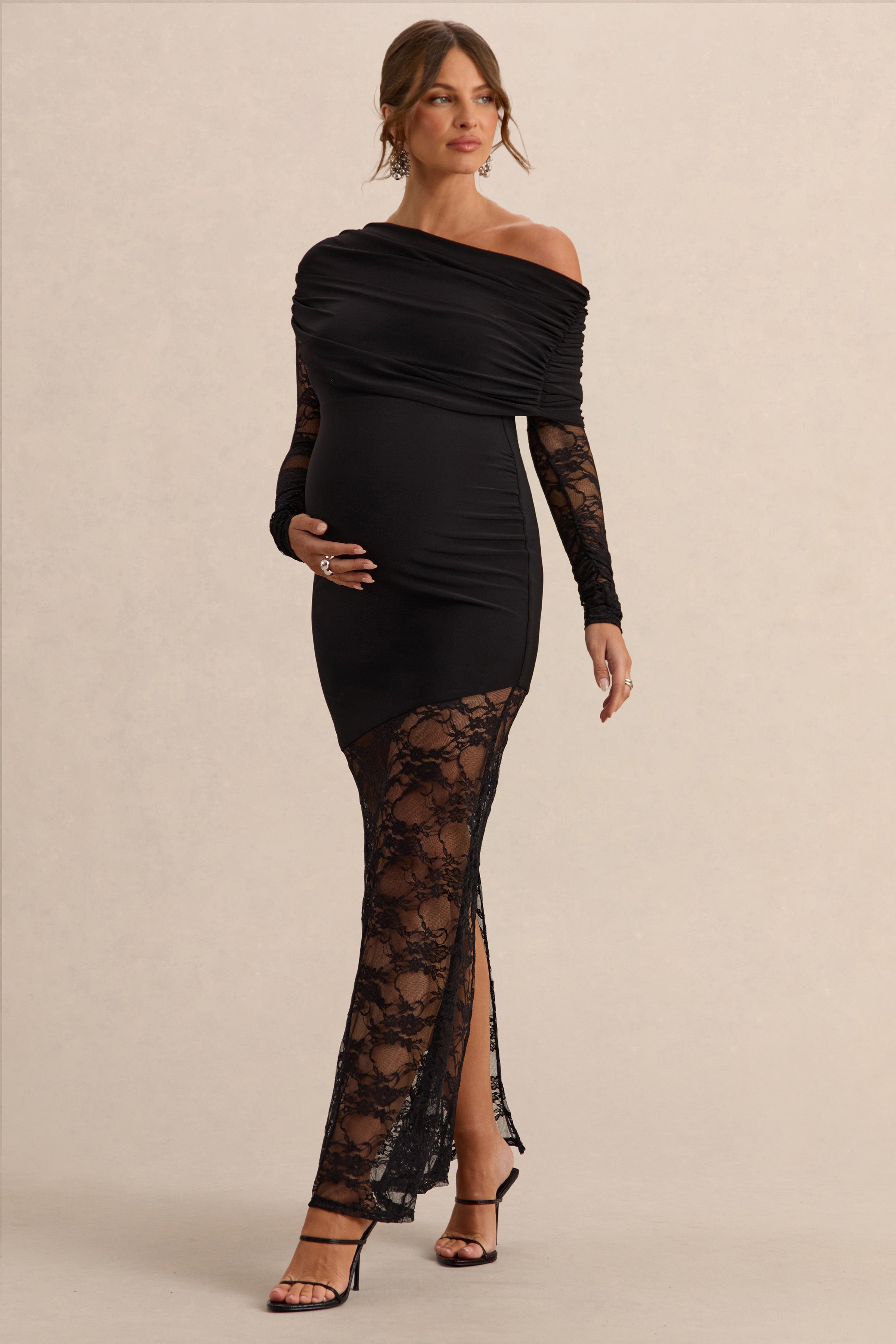 black lace dress maternity Black Lace Maternity Gown For Photo Shoot- Rose Gown  sharon rose custom