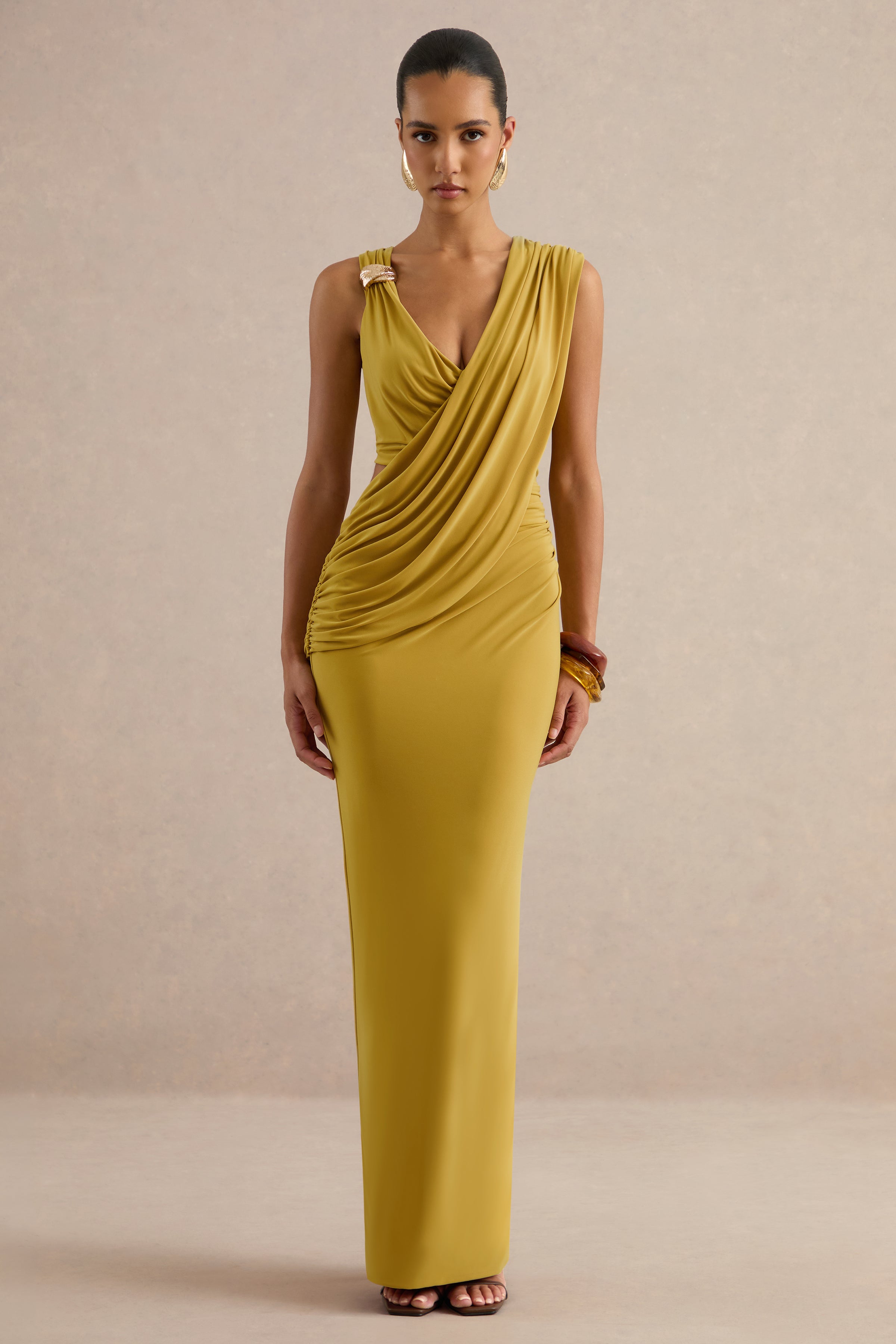 mustard yellow maxi dress Tahlia | Plunge-Neck With Draped Detailing And Gold – Club L London ARelease Date Size:6 Boys venngroup:chiara Oxfords For Women Lace