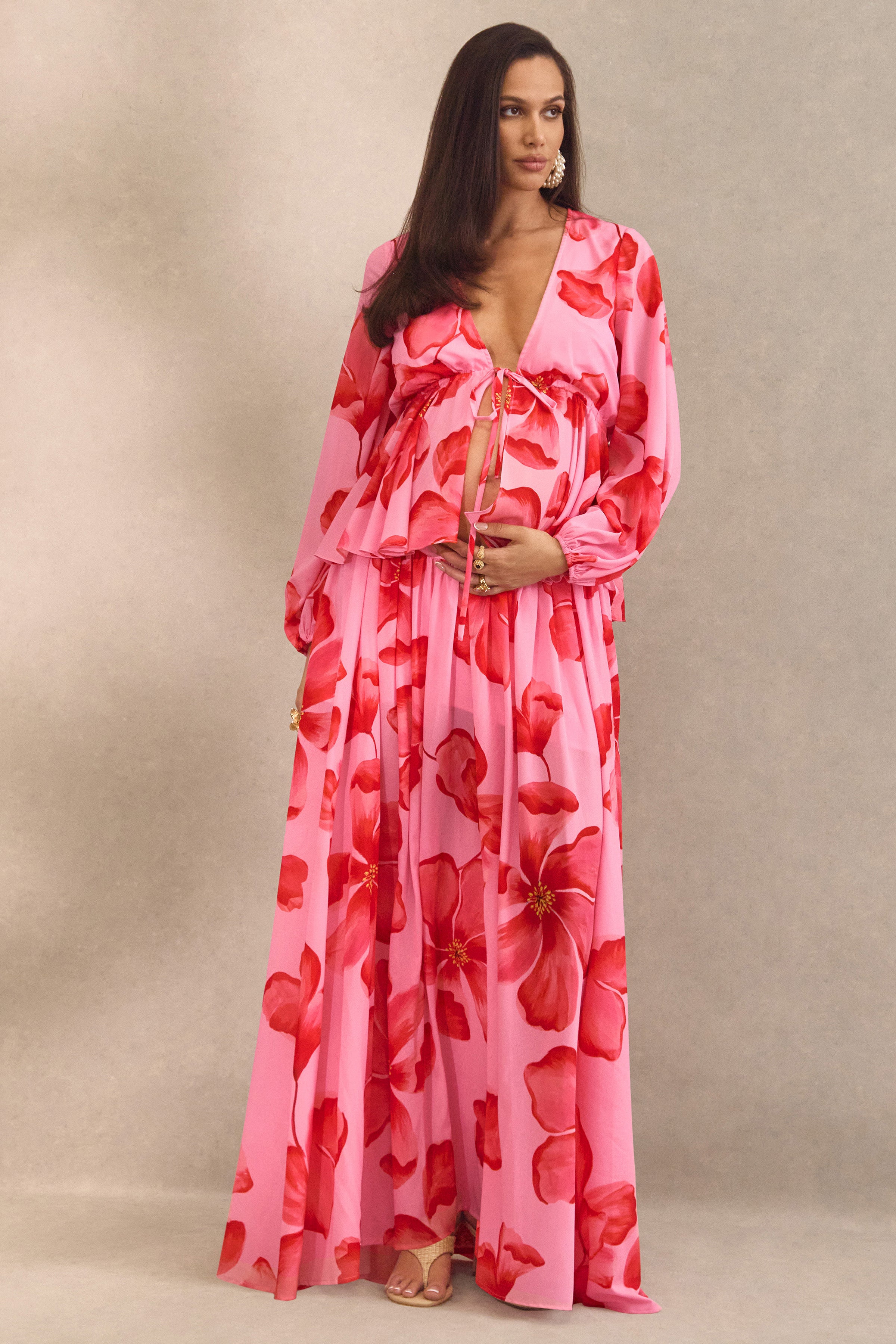 floral chiffon maternity maxi dress Mauve Floral Floral Chiffon Maternity Maxi Dress