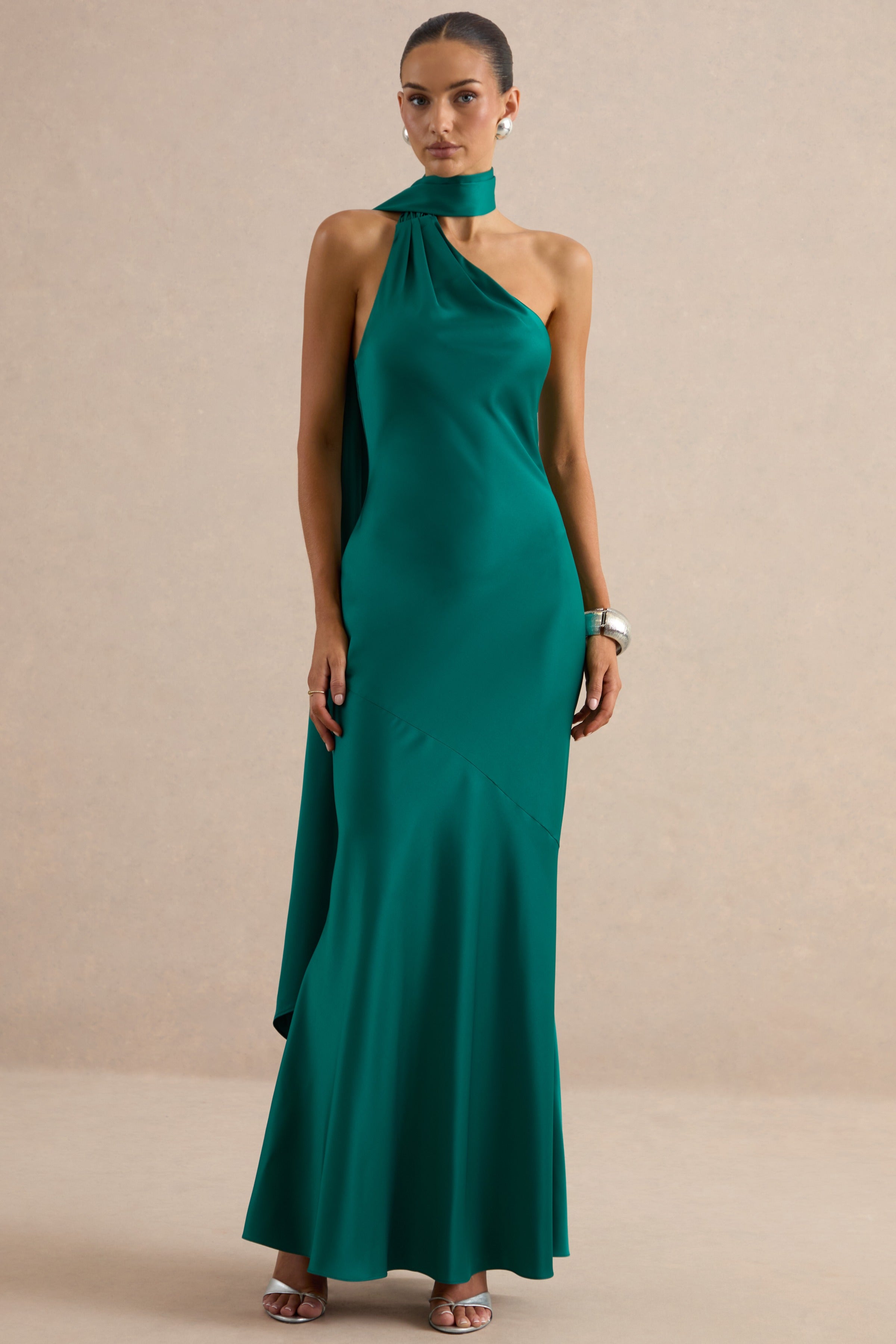 asymmetric scarf detail maxi dress Sheril Asymmetric Scarf-Detail Maxi Dress in Black
