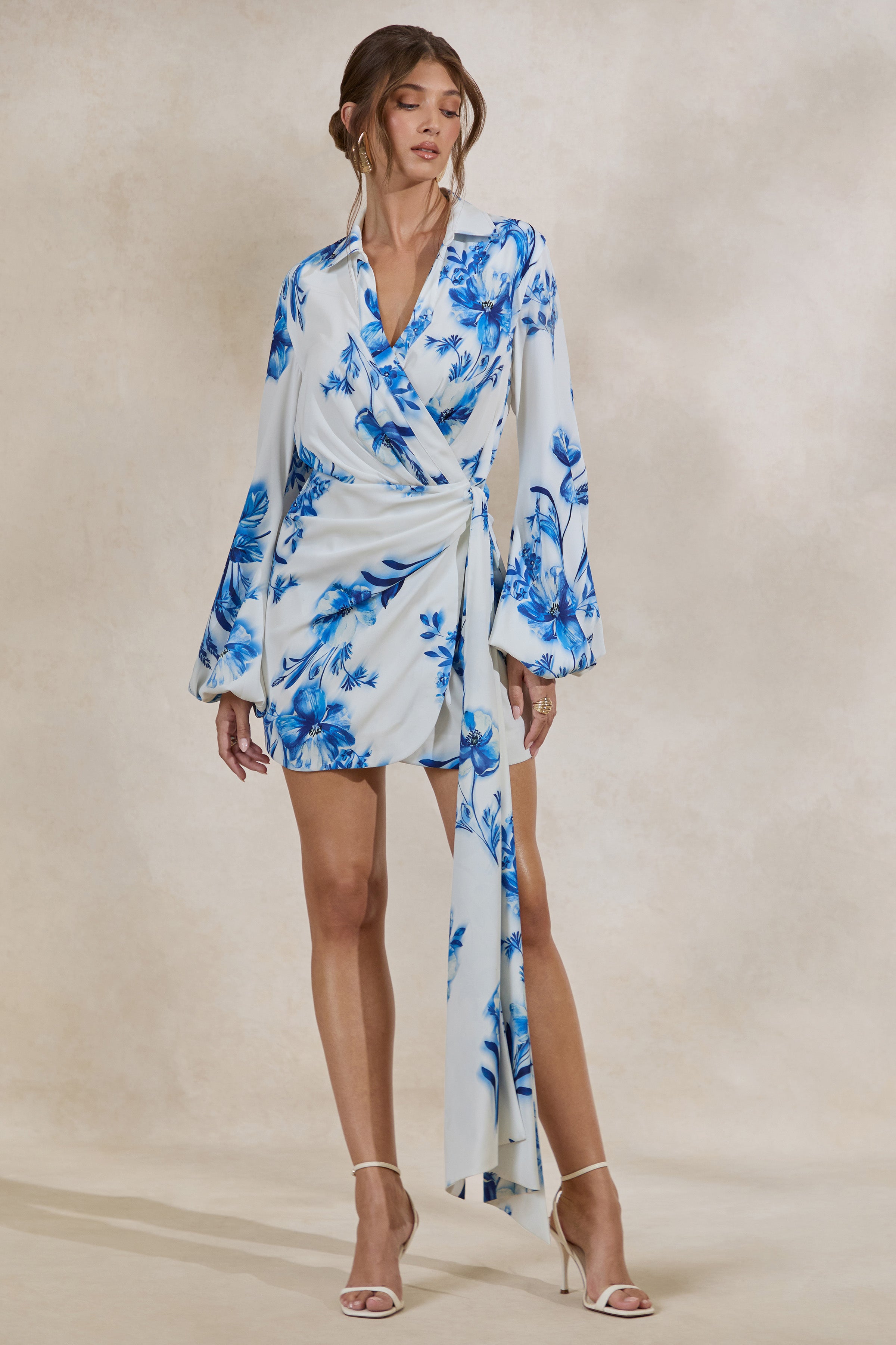 blue wrap dress zara NWT ZARA BLUE WRAP FLORAL PRINT DRESS 2183/244