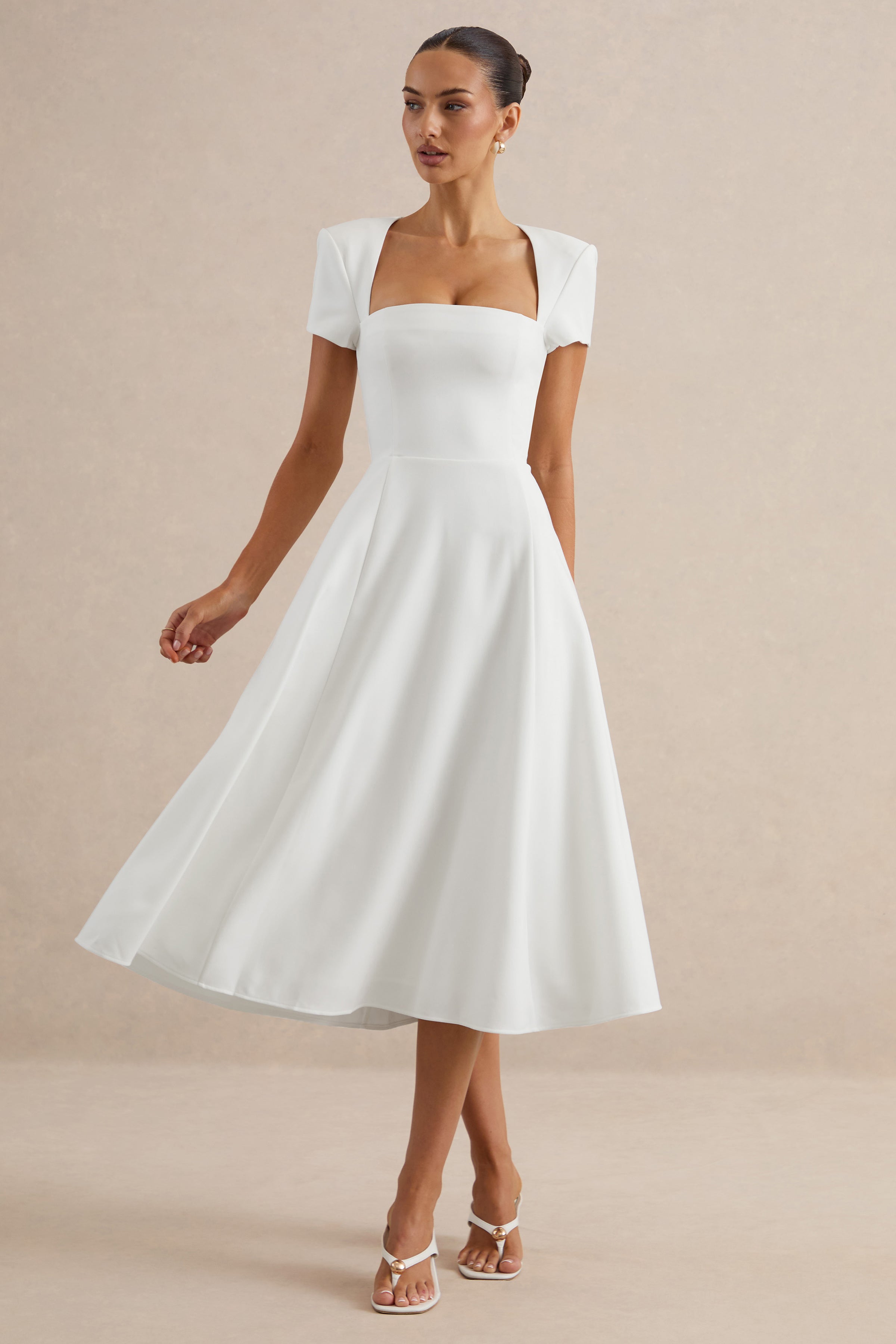 Donia | White Square-Neck Midi Skater Dress – Club L London