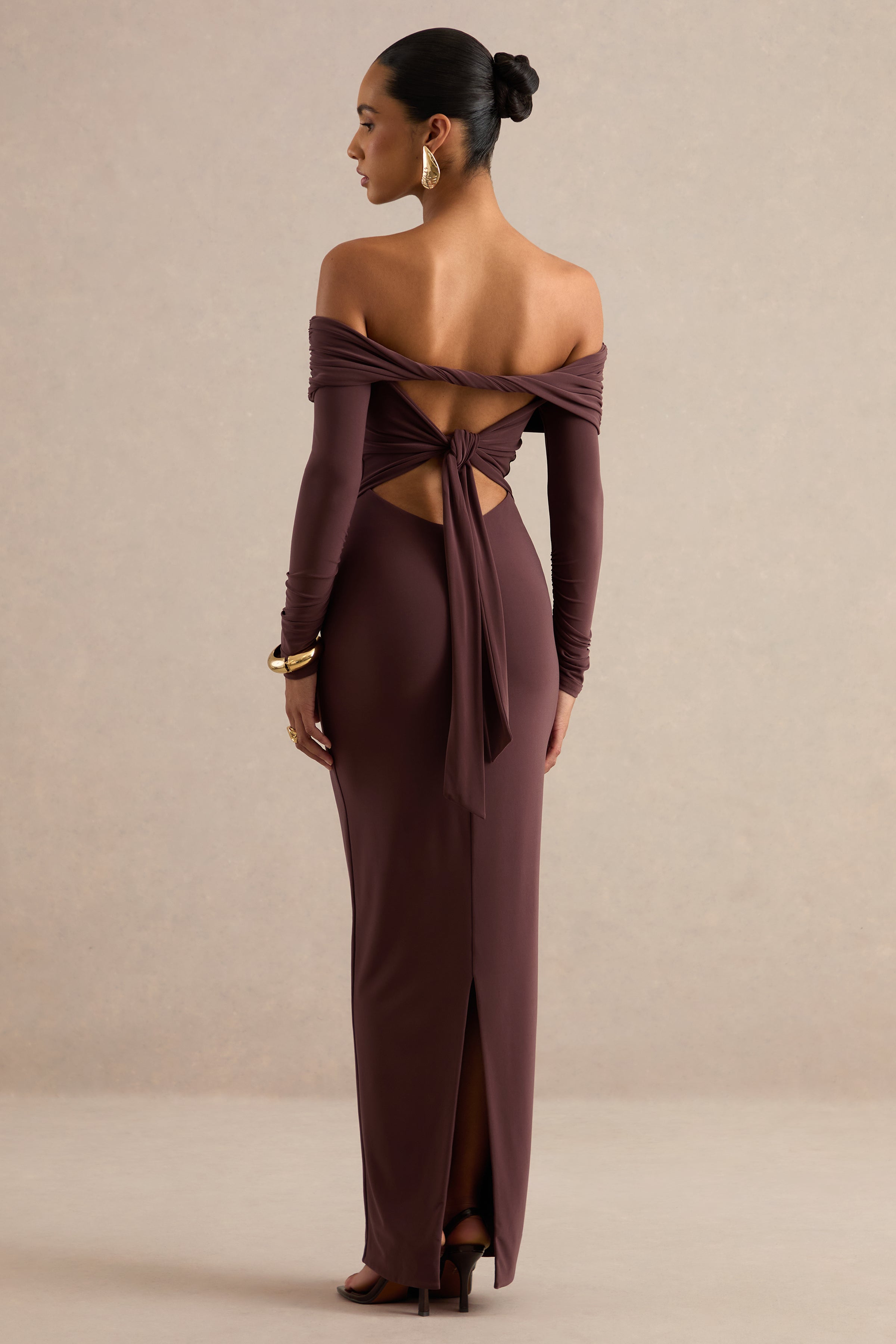 brown off shoulder maxi dress Keirae | Dark Bardot-Neck – Club L London SIZE (0-12):4 Viggo 6 Drawer Dresser Athletic Romper Elevate your wardrobe with