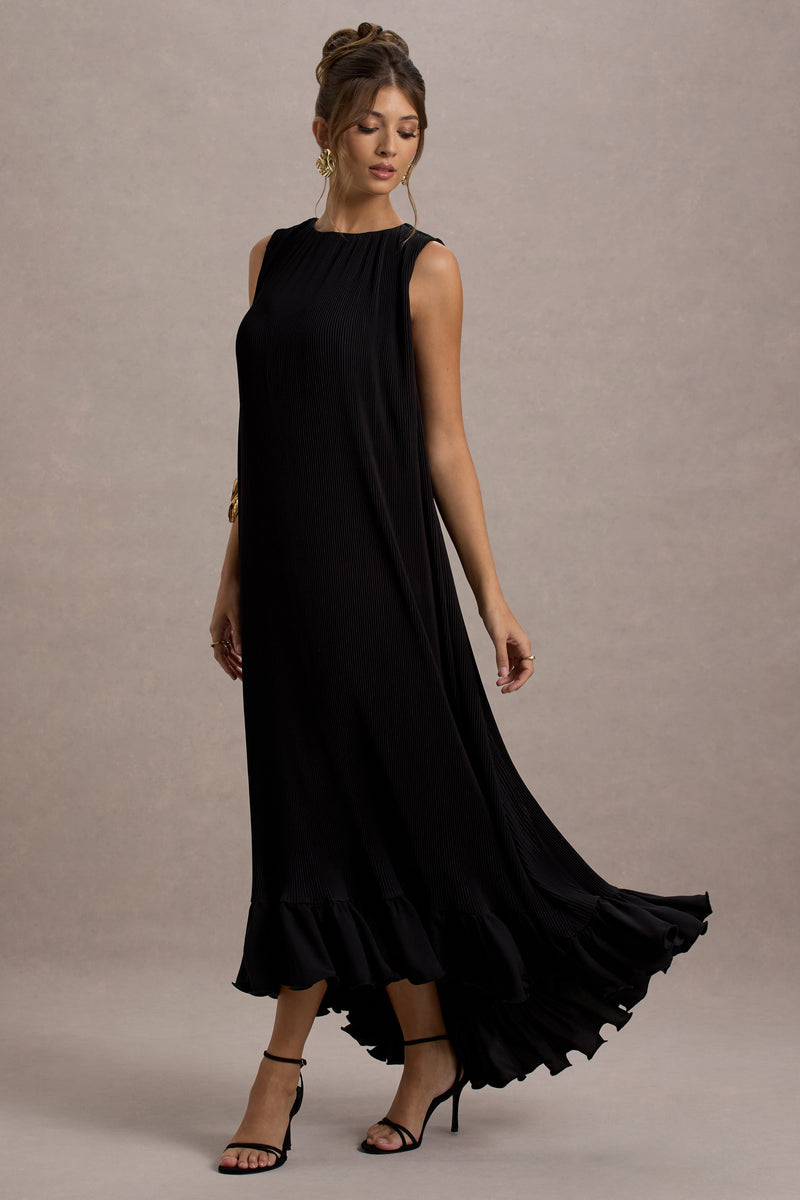 Hazelle | Black Chiffon A-Line Ruffled Maxi Dress Hazelle | Black Chiffon A-Line Ruffled Maxi Dress
