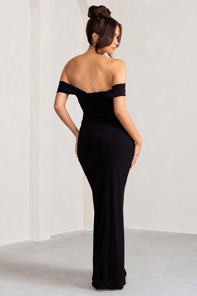 Arella | Black One Shoulder Twist Front Maxi Dress