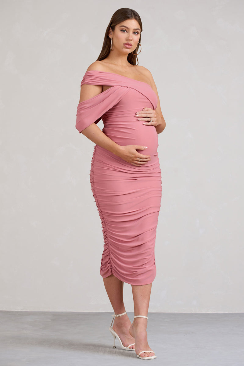 Cici Powder Blue Asymmetric Ruched Maternity Midi Dress – Club L London -  USA