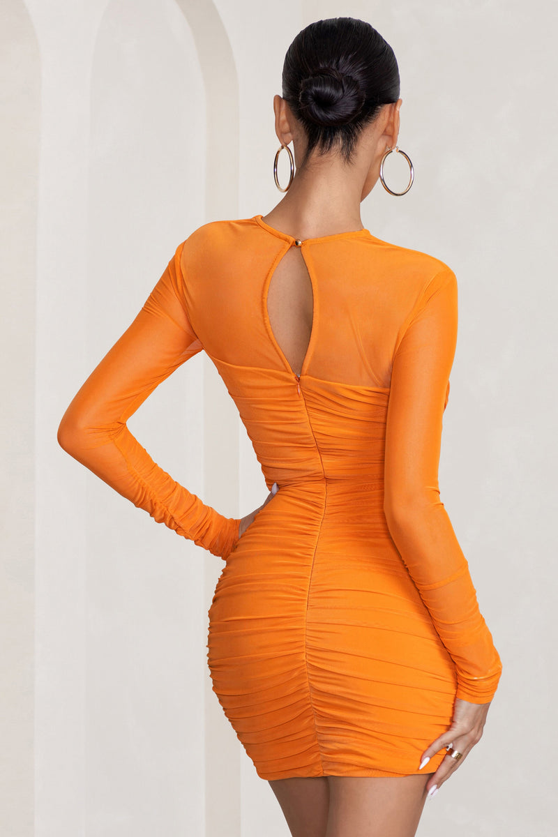 Orange long dress shops with sleeves