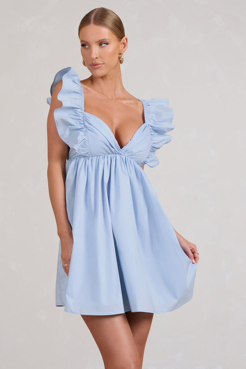 Light Blue Eyelet Dress - Pierced Lace Dress - Cotton Mini Dress - Lulus