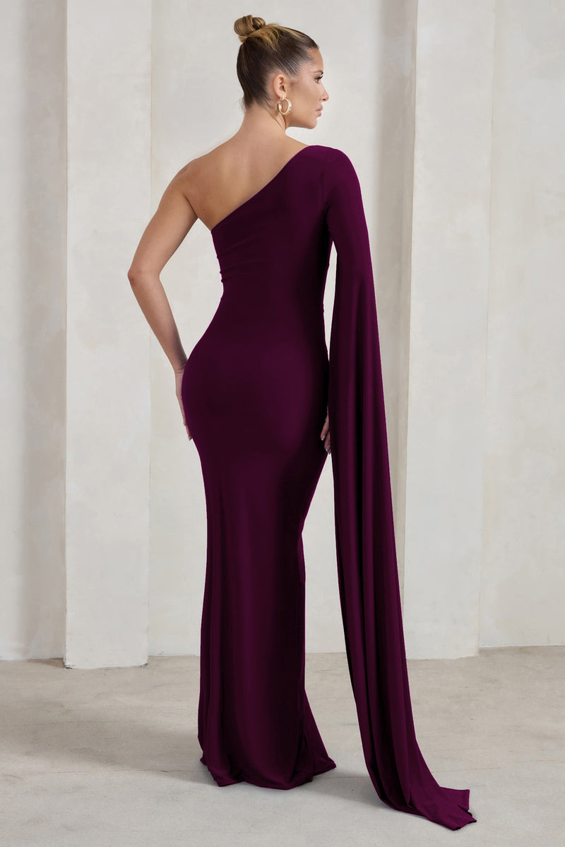 Romi | Plum One Shoulder Twist Design Maxi Dress