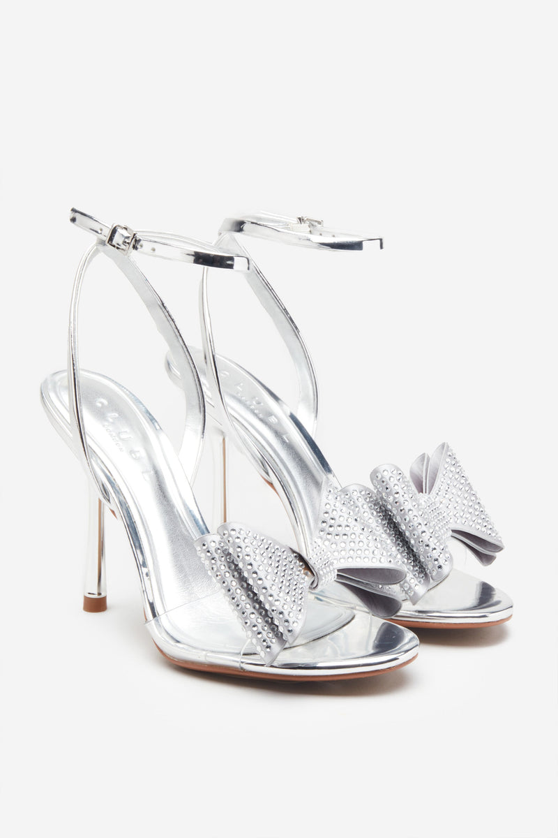 Double Bow - Women's Metallic Silver Calf Leather Mules