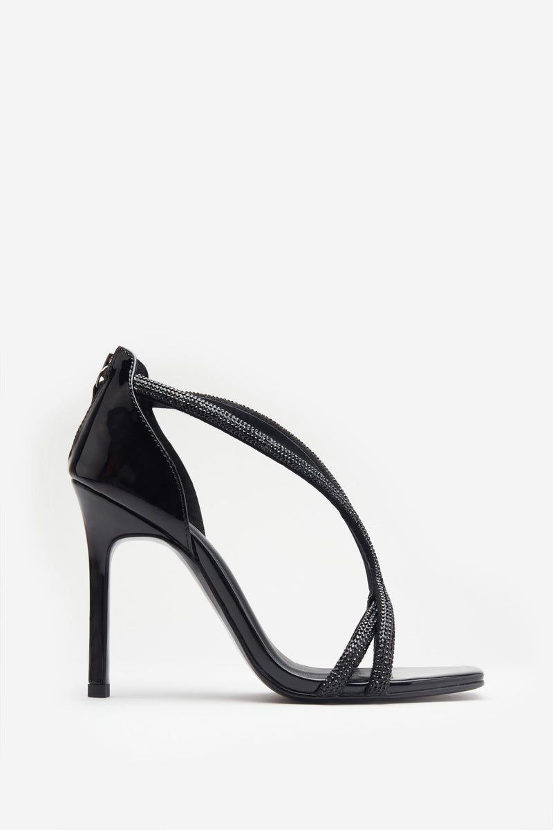 Pluto Black Patent Diamante Heeled Sandals Club L London USA