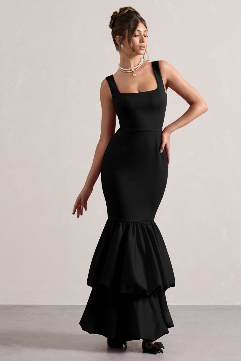 福袋 大丸 Square-Neck Black Monet Maxi L Club – Hem Volume With Dress ジャケット・アウター