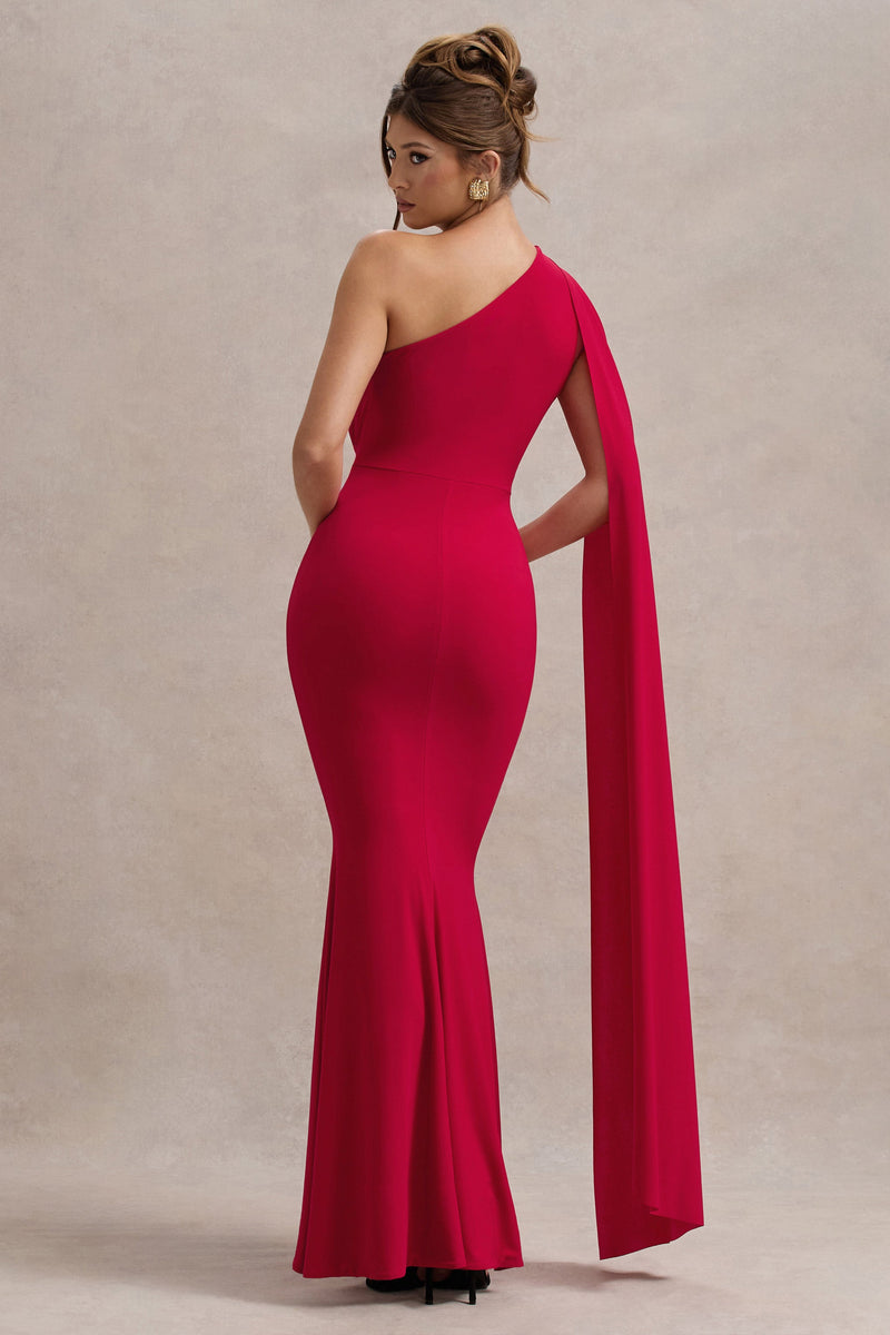 Elaina Red Asymmetric Knot Maxi Dress With Sash – Club L