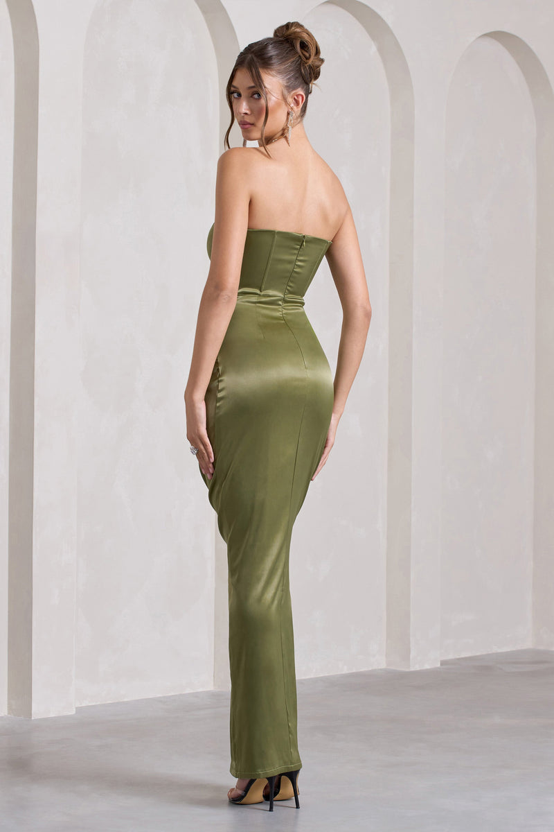 Romancing | Olive Thigh Split Corset Strapless Maxi Dress