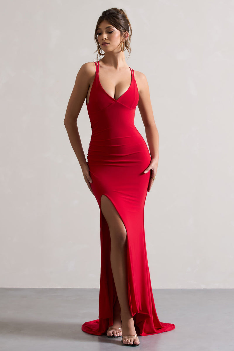 ワンピース louren back cross lace dress Lucky Day Red Cross Over Back Fishtail Maxi Dress – Club L