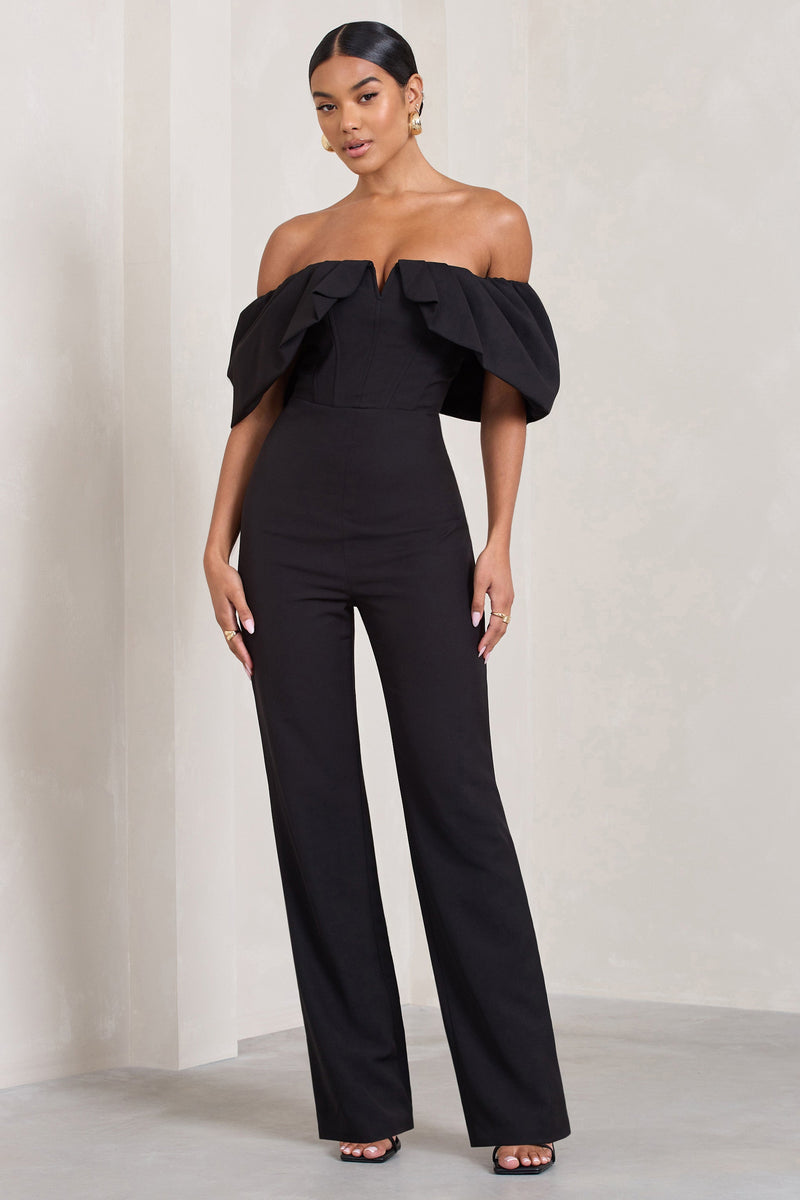 Time Will Tell | Black Off The Shoulder Wide Leg Jumpsuit
