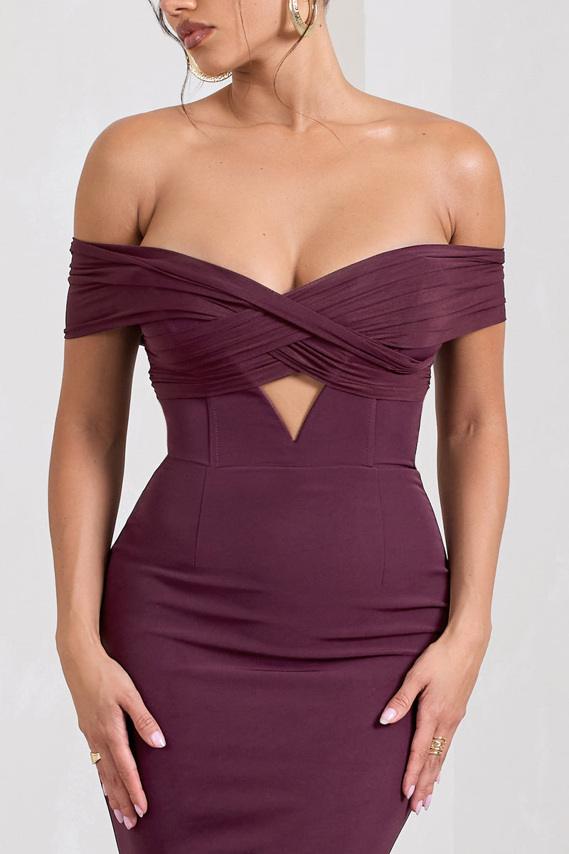burgundy fishtail maxi dress
