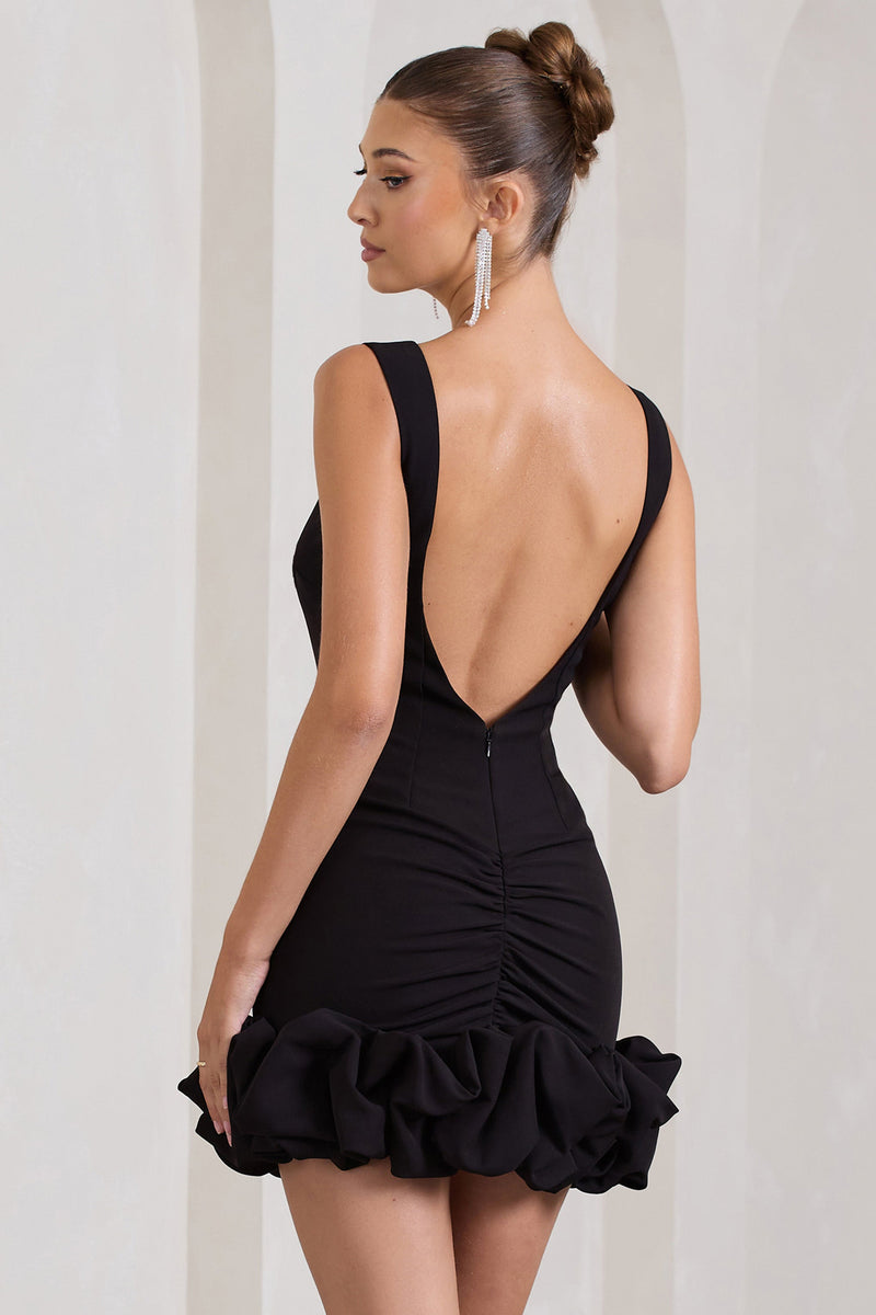 Lucy | Black Strappy Mini Dress With Ruffle Trim US 12 / Black Lucy | Black Strappy Mini Dress With Ruffle Trim US 12 / Black