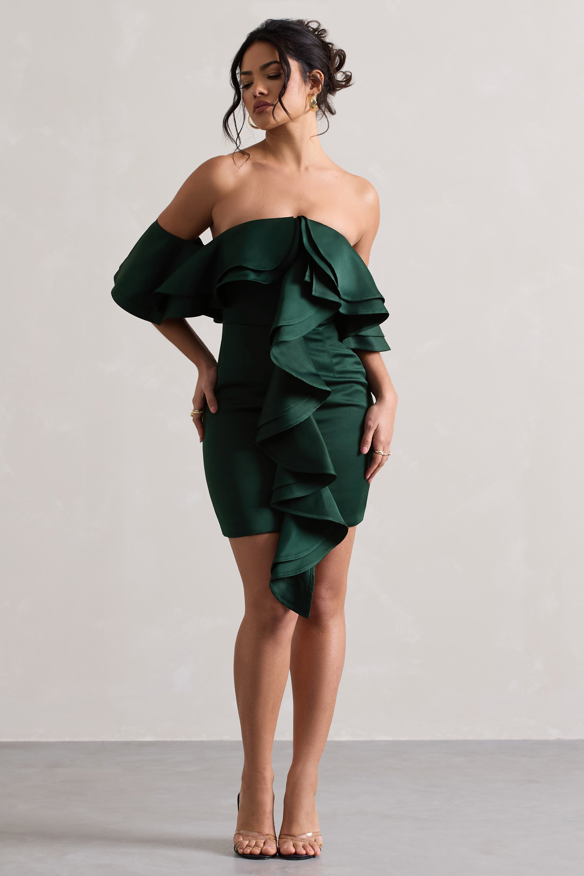 green ruffle mini dress Aspen Limit Pusher Pennies Drop Waist Balloon Size:46 EU/13 US The playful ruffled details