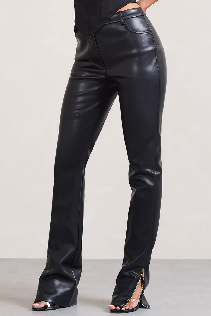 Jackie Black Faux Leather High-Waisted Jeans With Ankle Zips