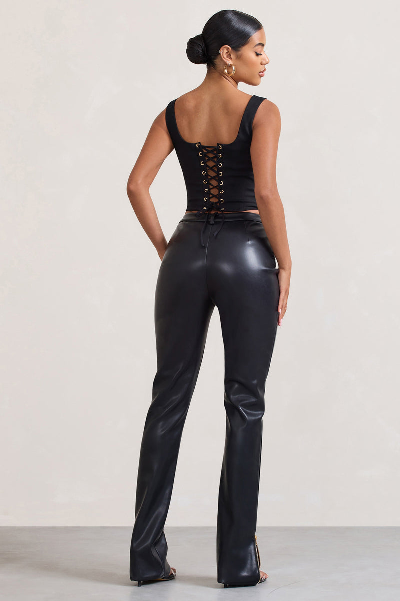 Jackie Black Faux Leather High-Waisted Trousers With Ankle Zips