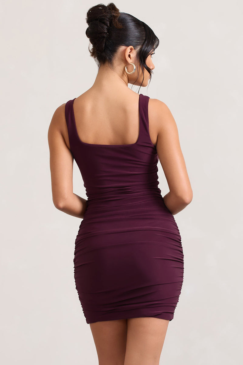 Porto | Burgundy Square-Neck Strappy Bodycon Mini Dress