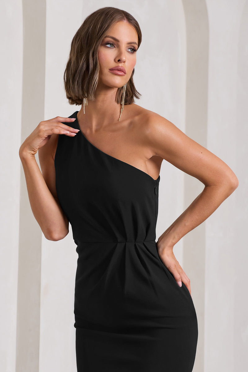 Michelle | Black One-Shoulder Gathered Maxi Dress
