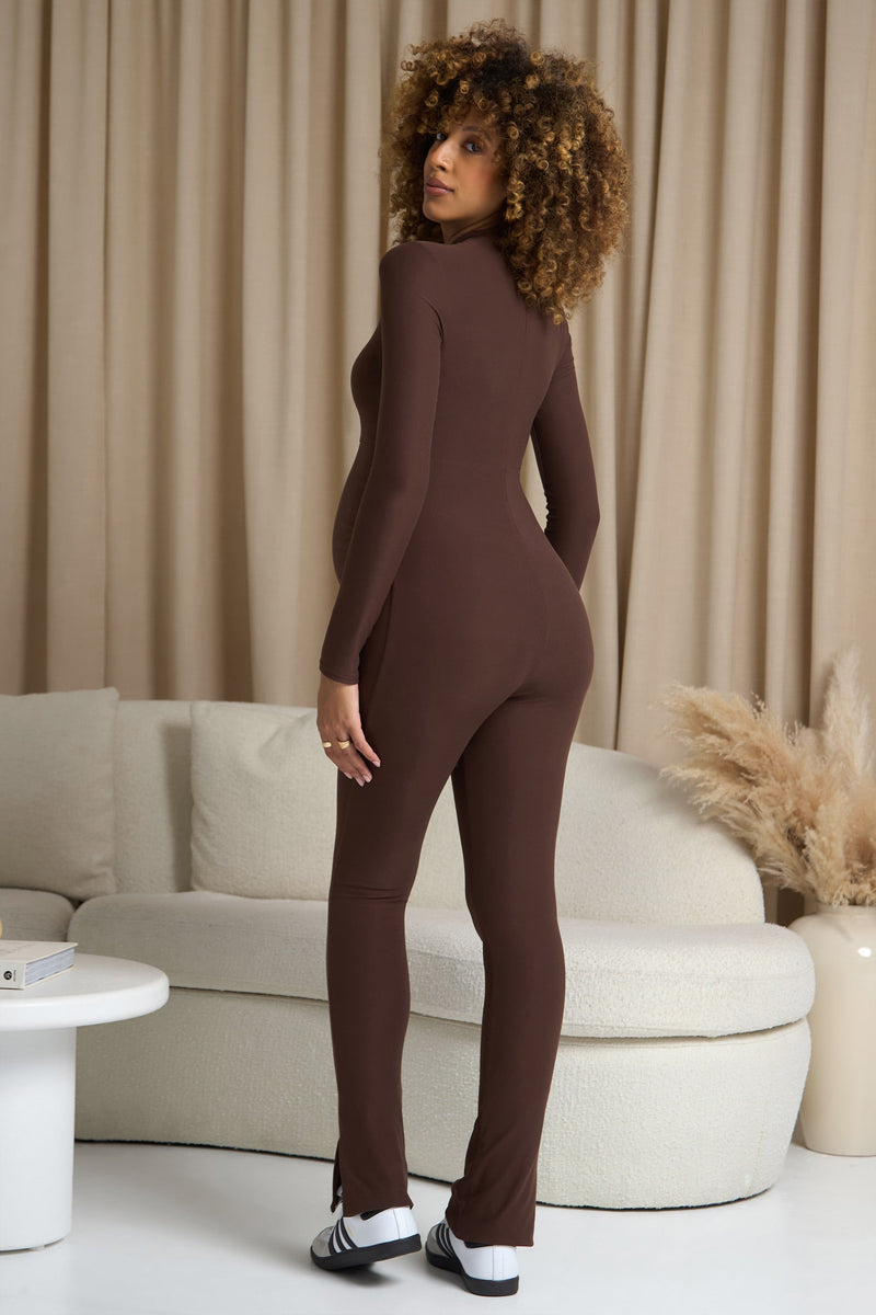 Brown Long sleeve ribbed bodycon jumpsuit – Looking Good Boutique