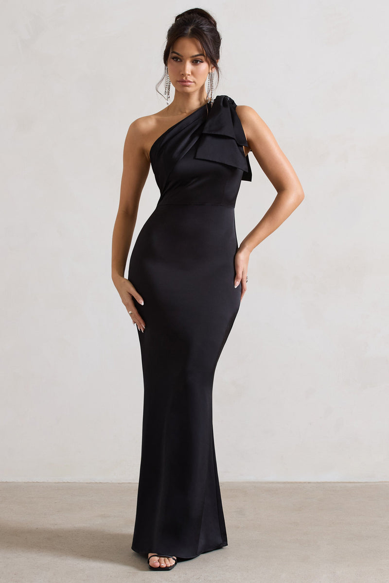 ワンピース Lady like long dress Black La Femme 28607 Satin A-Line Evening Dress – Mydressline