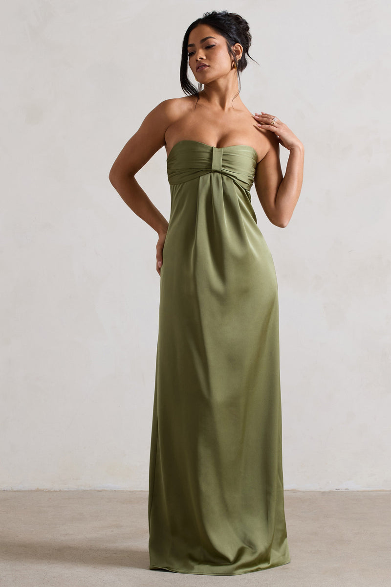 April Olive Green Satin Sweetheart Maxi Dress – Club L London - USA