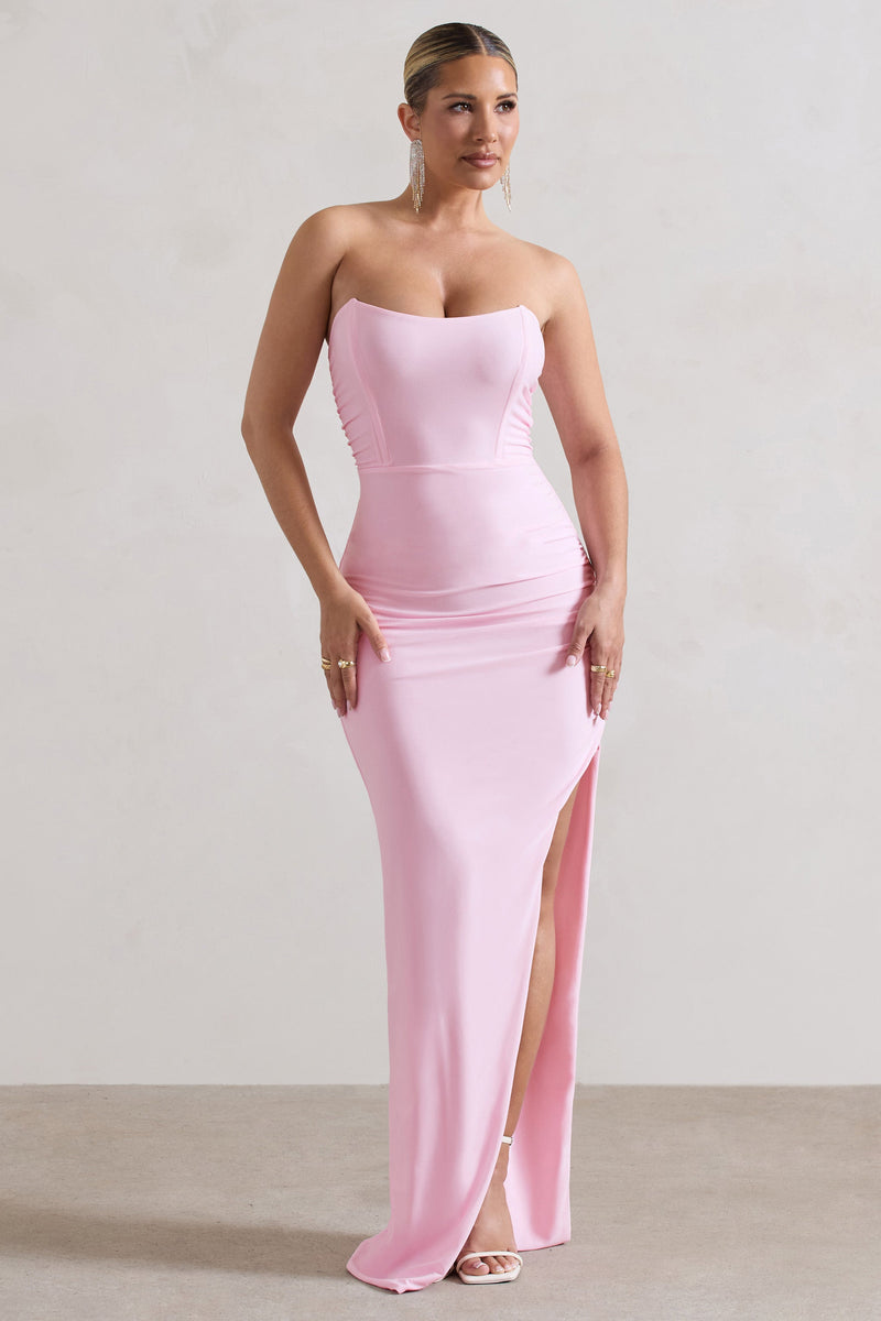Eletta Pink Ruched Bandeau Asymmetric Maxi Dress – Club L London - USA