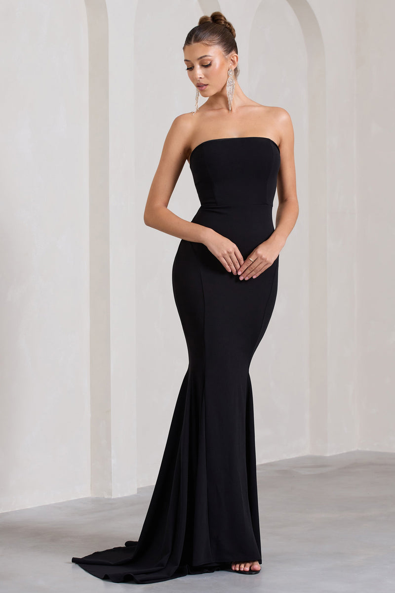 Impress Me | Black Strapless Bandeau Fishtail Maxi Dress