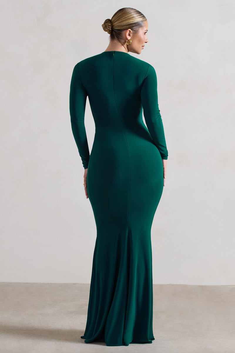 Tianna Bottle Green Plunge-Neck Twisted Split Maxi Dress – Club L London -  USA