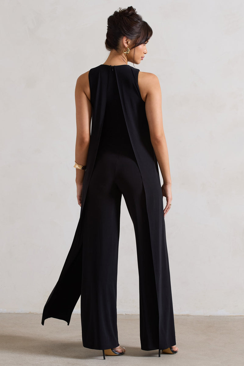 Essence Black High-Neck Wide-Leg Jumpsuit With Cape – Club L