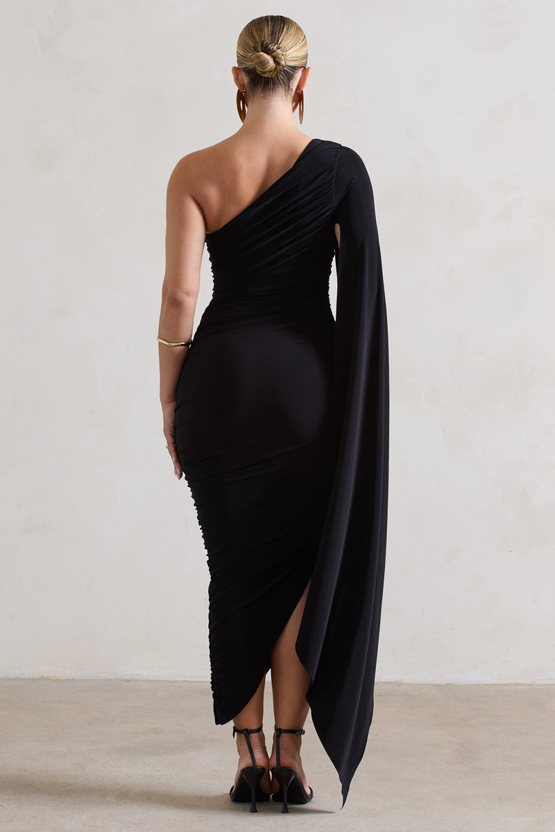 Asymmetric draped ruched stretch-lamé dress