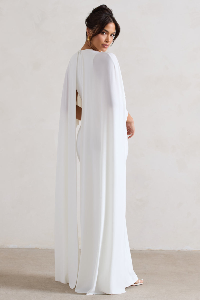Padma | White Draped Maxi Dress With Cape Sleeves