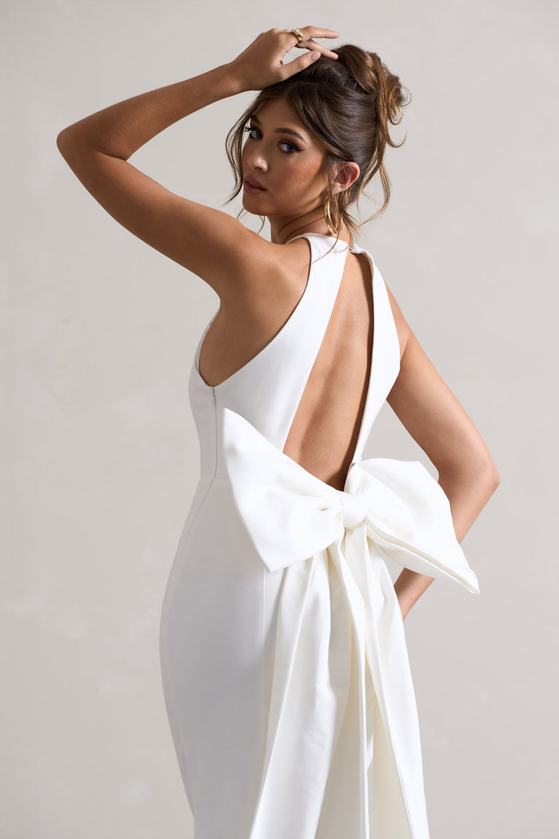 Bestow White Open-Back Maxi Dress With Oversized White Bow