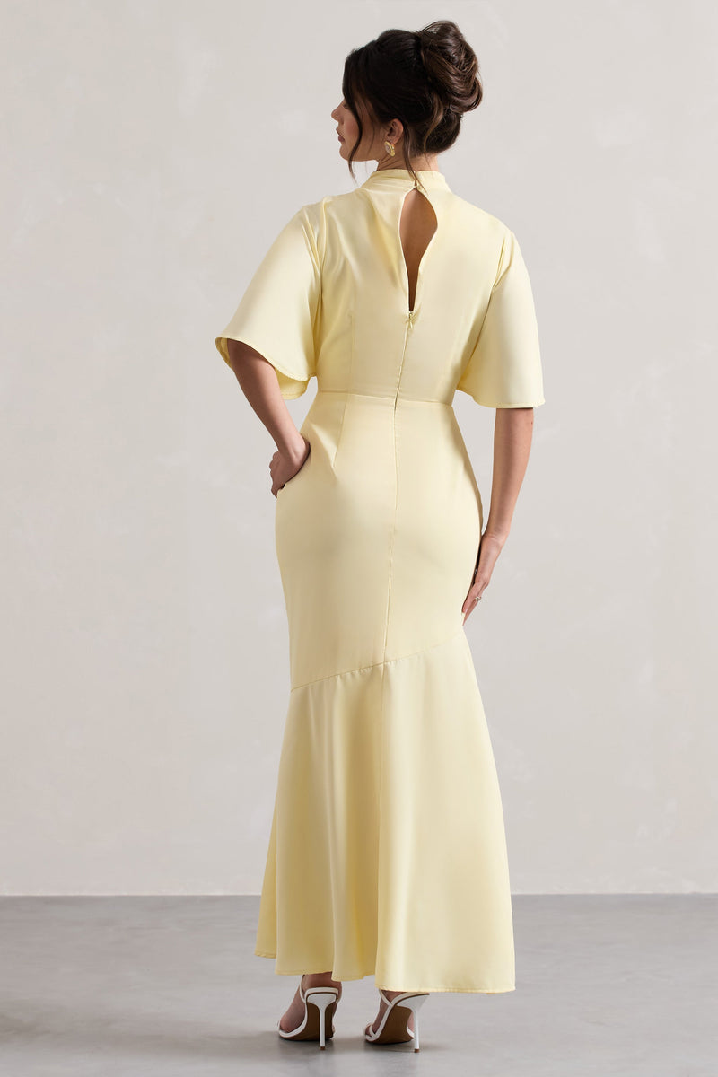 Yellow Gold Flutter Sleeve Lace Panel Maxi Dress online NEW