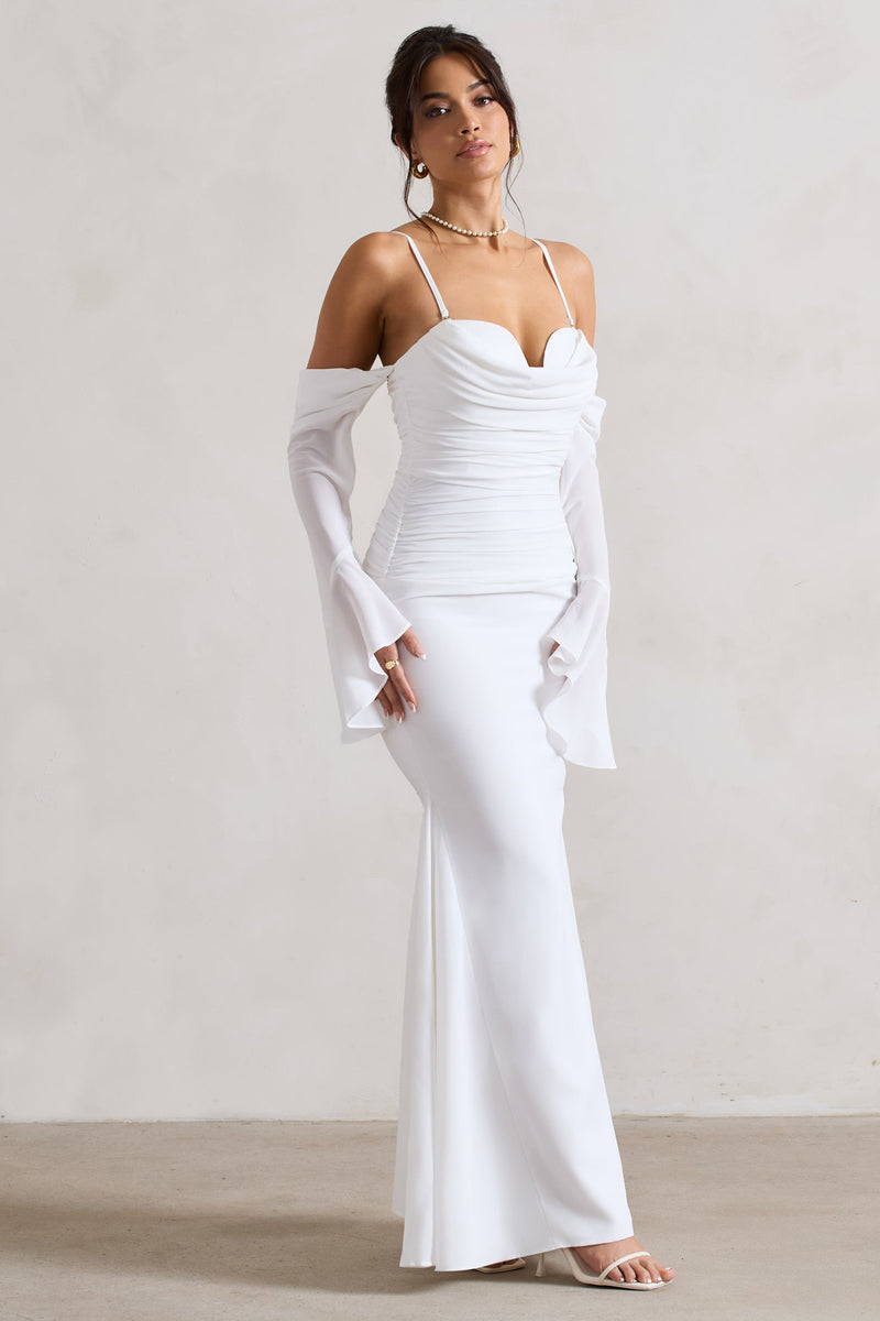 green emerald velvet dress Sleeveless Mikado Fit And Flare Midi Dress With V-Back In Ivory main image 1