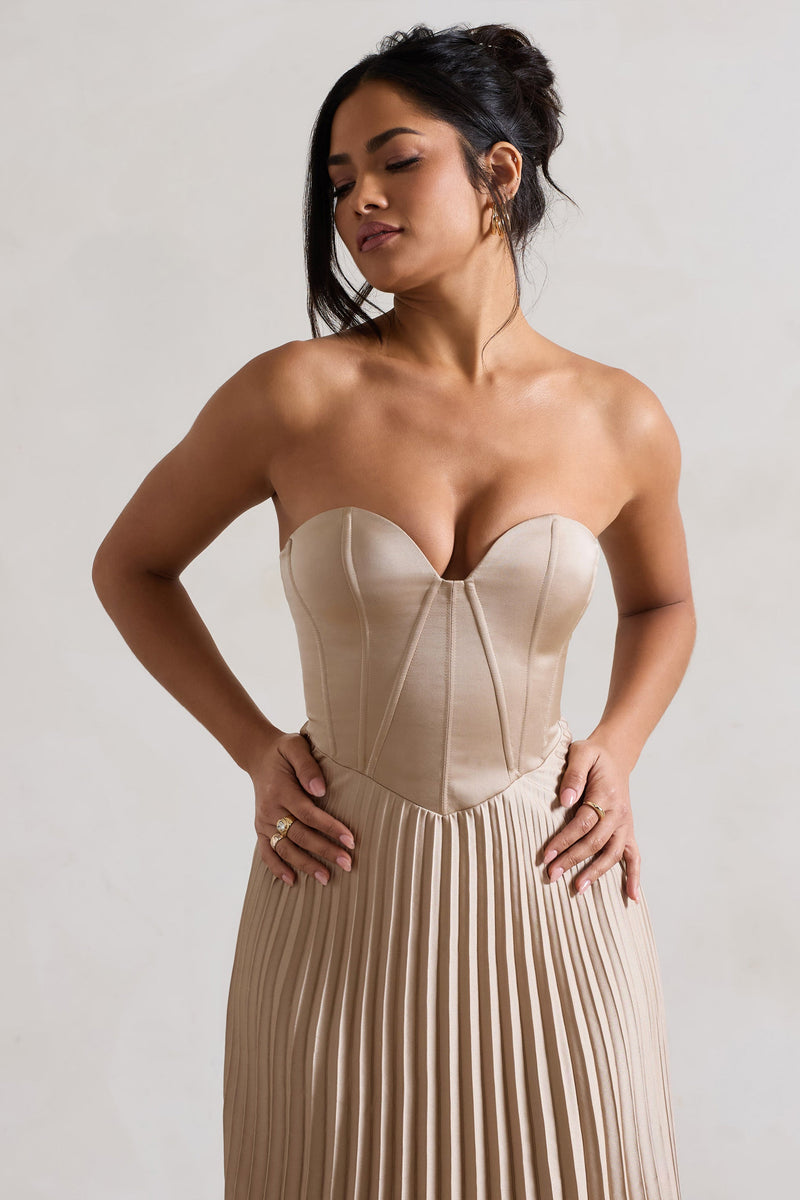Bordeaux Champagne Satin Corset Style Midi Dress – Club L London