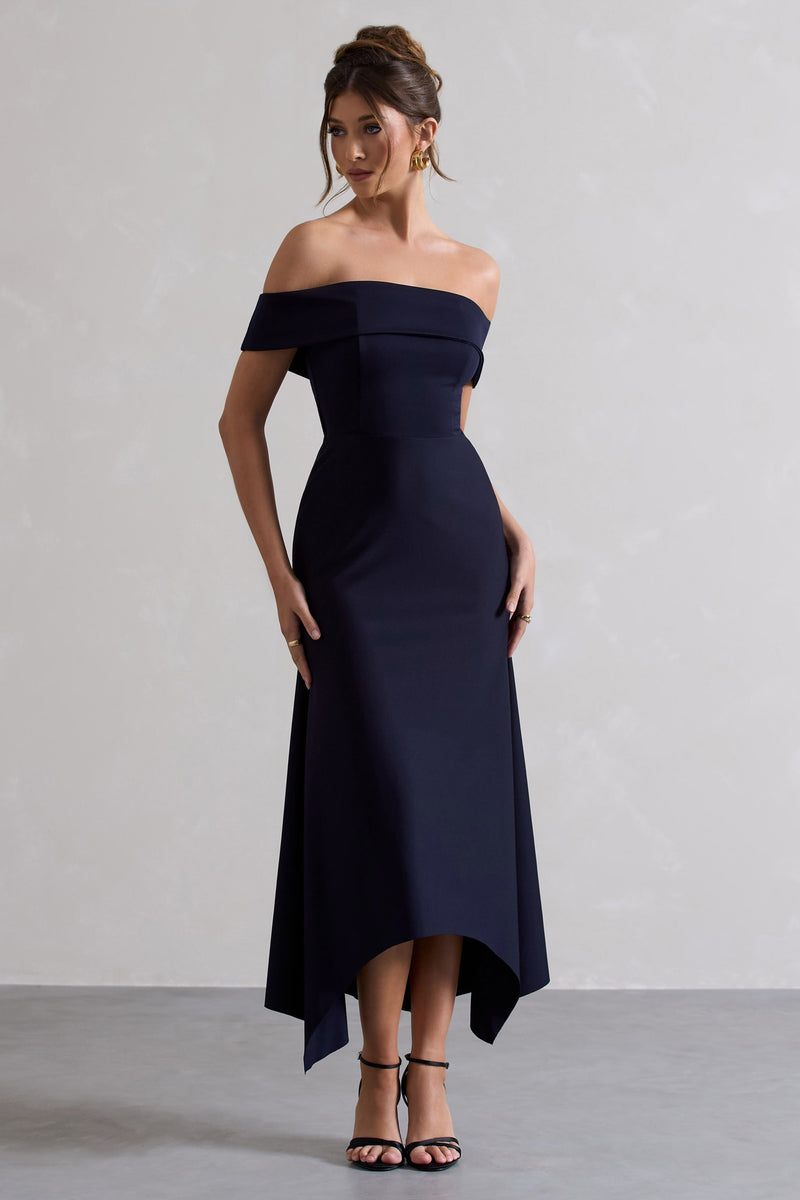 Windsor Navy Bardot Midi Dress – Club L London - USA