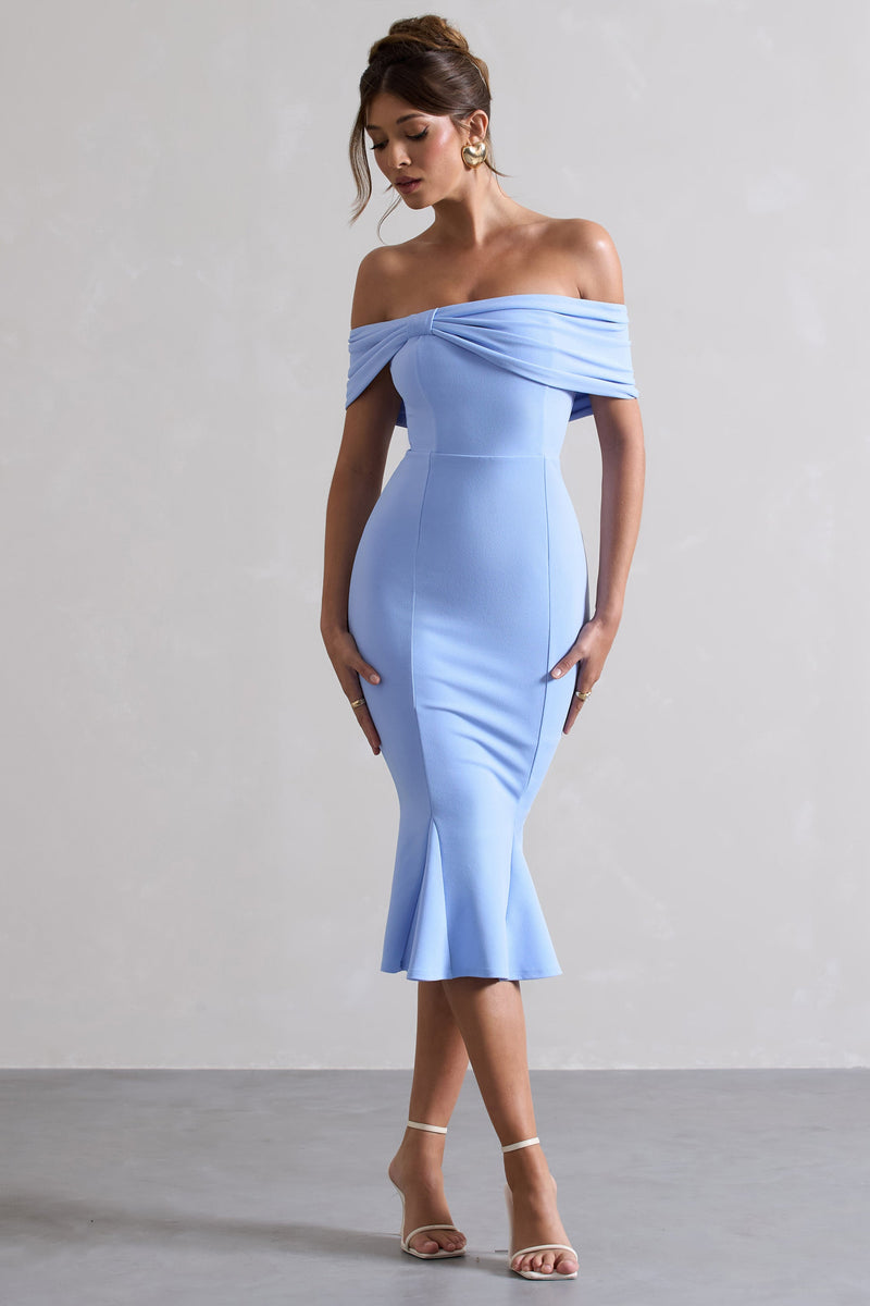 Lydia Sky Blue Bardot Bow Detail Midi Dress – Club L London - USA