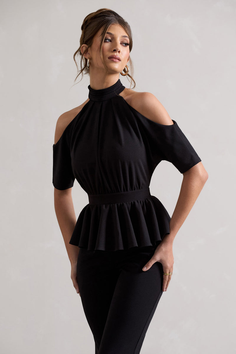 トップス Acka. peplum loose sweat black Hatant Womens Off the Shoulder Oversized Sweatshirts One